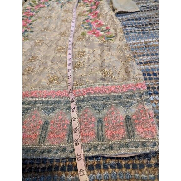 Hayat Embroidered Beige Pink Green Floral Kurti Dress S/M Ethereal Special Occas - Picture 4 of 14